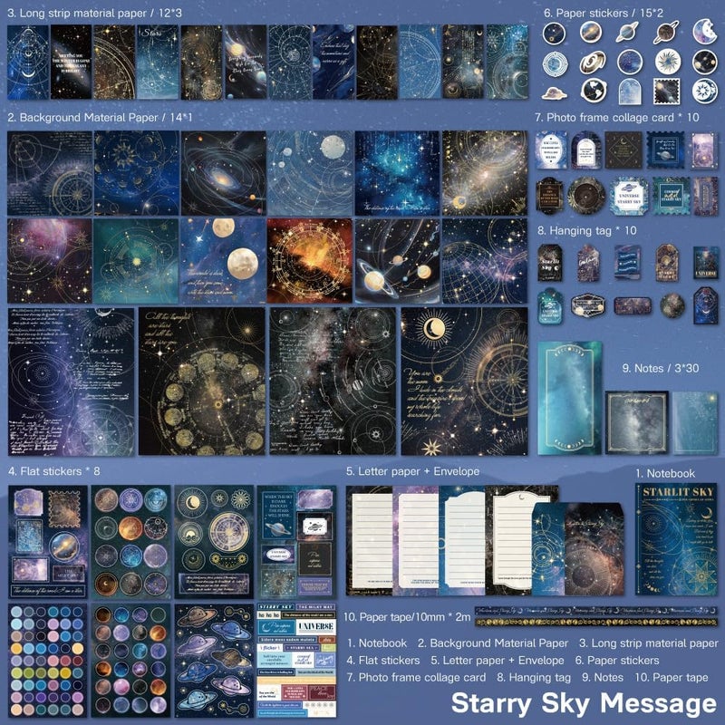 icceemee Scrapbooking Supplies Kit, Blue Starry Sky Scrapbooking Kit for Bullet Junk Journaling, Stationery, A6 Grid Notebook, Flower DIY Journaling Supplies, Birthday Craft Gift for Teen Girls - Image 5